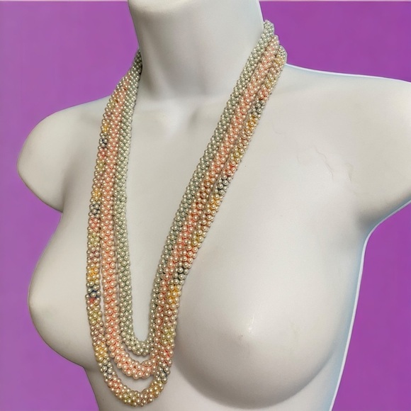 Vintage Crochet Beaded Necklace Set of 3 Kitchy Artisan Made - Picture 2 of 9